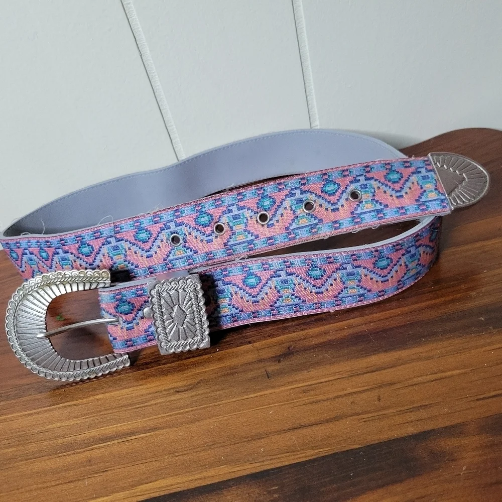 Vintage Nuovo Teal Pink Southwestern Print Belt